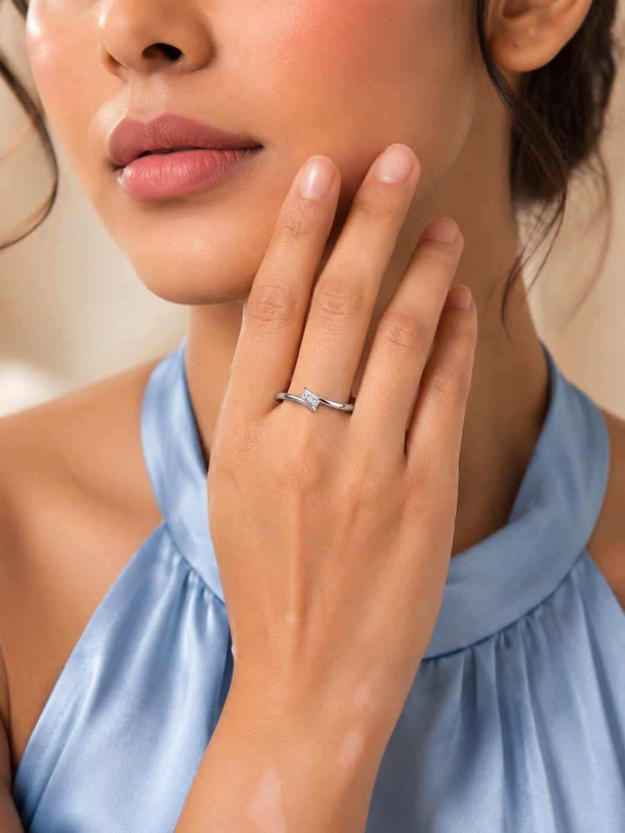 925 Silver American Diamond Trio Adjustable Ring for Women