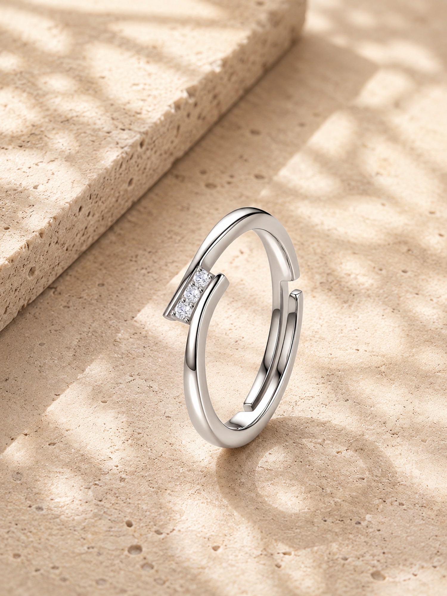 925 Silver American Diamond Trio Adjustable Ring for Women
