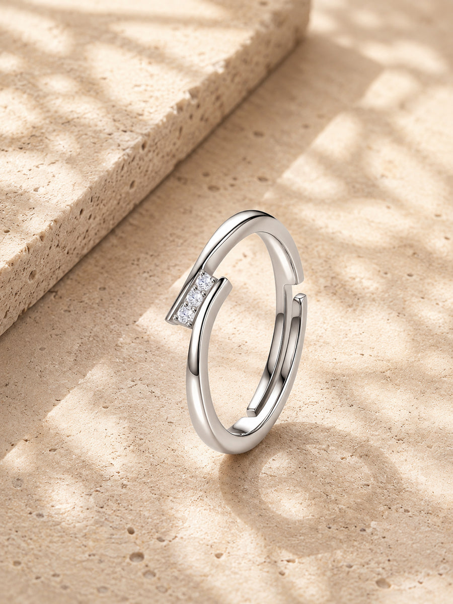 925 Silver American Diamond Trio Adjustable Ring for Women
