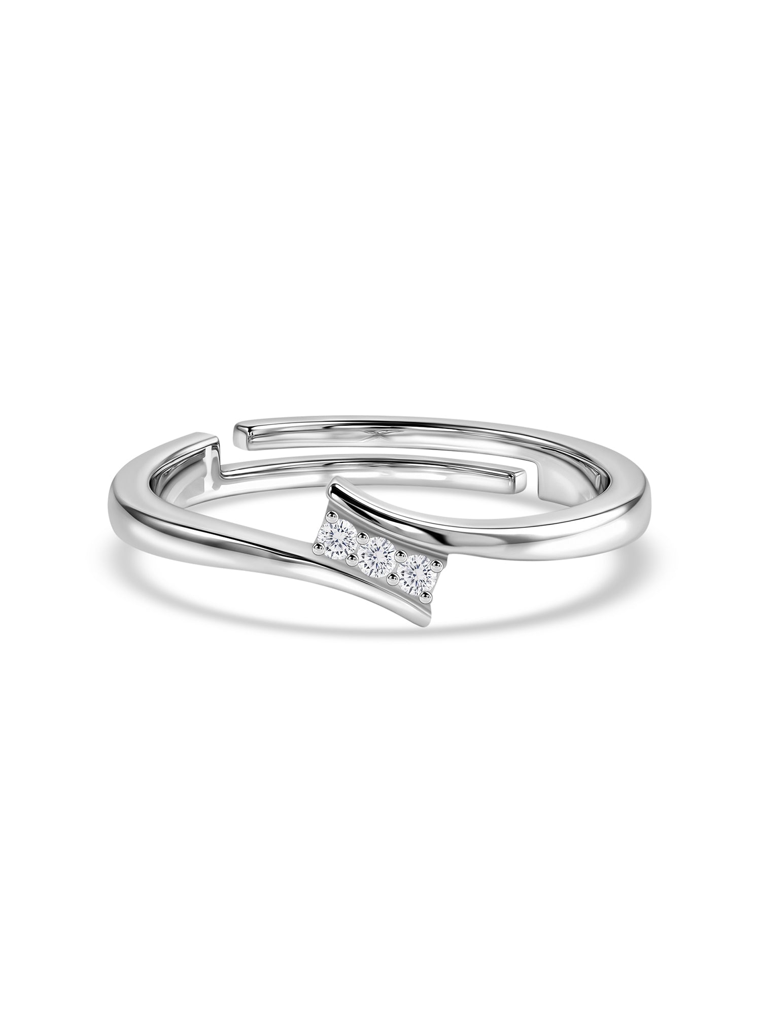 925 Silver American Diamond Trio Adjustable Ring for Women