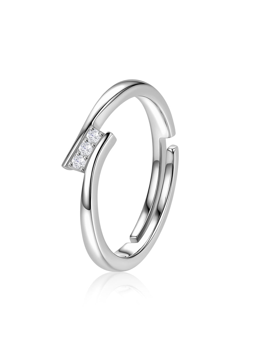 925 Silver American Diamond Trio Adjustable Ring for Women