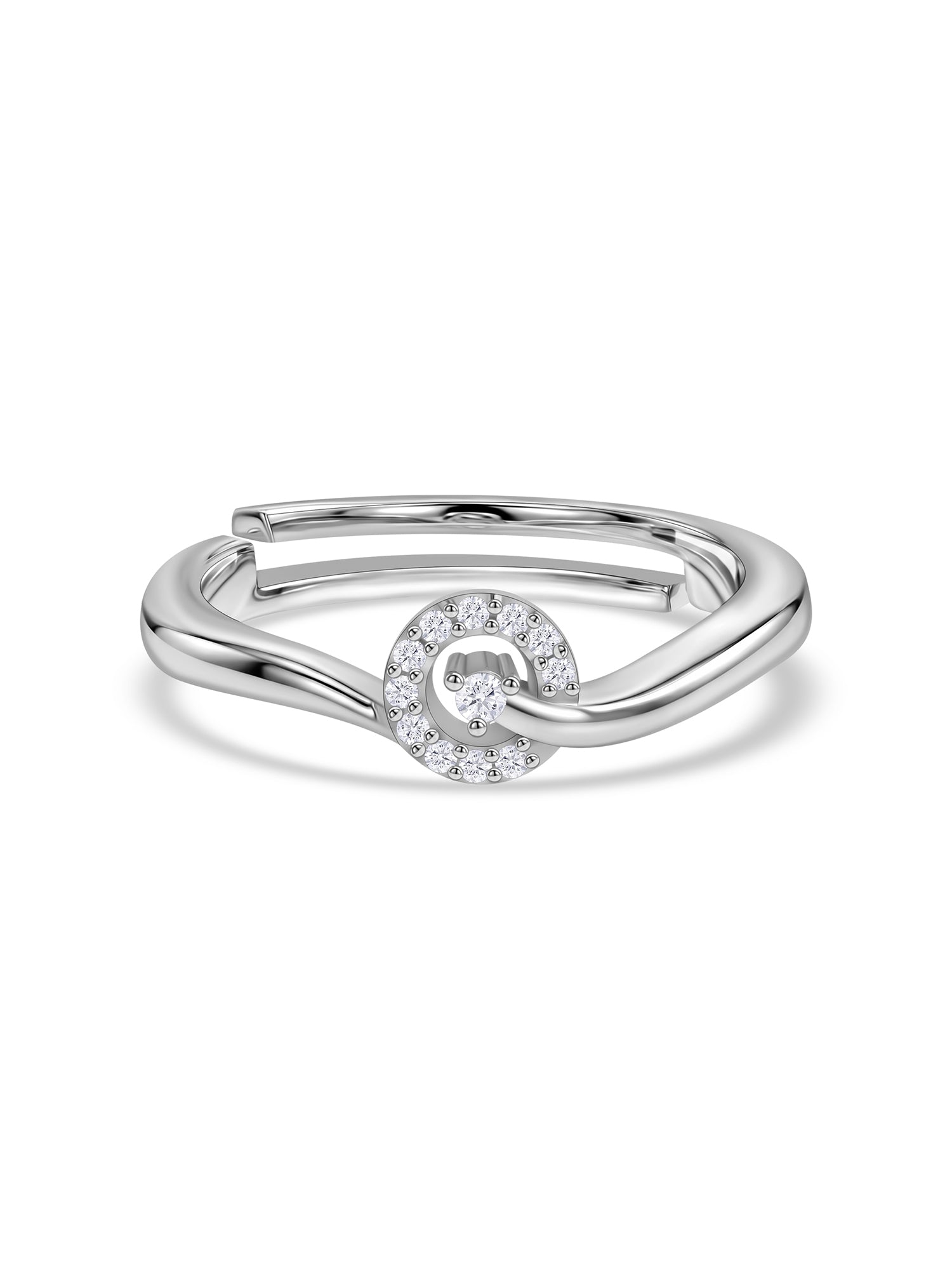 925 Silver American Diamond Swirl Adjustable Ring for Women