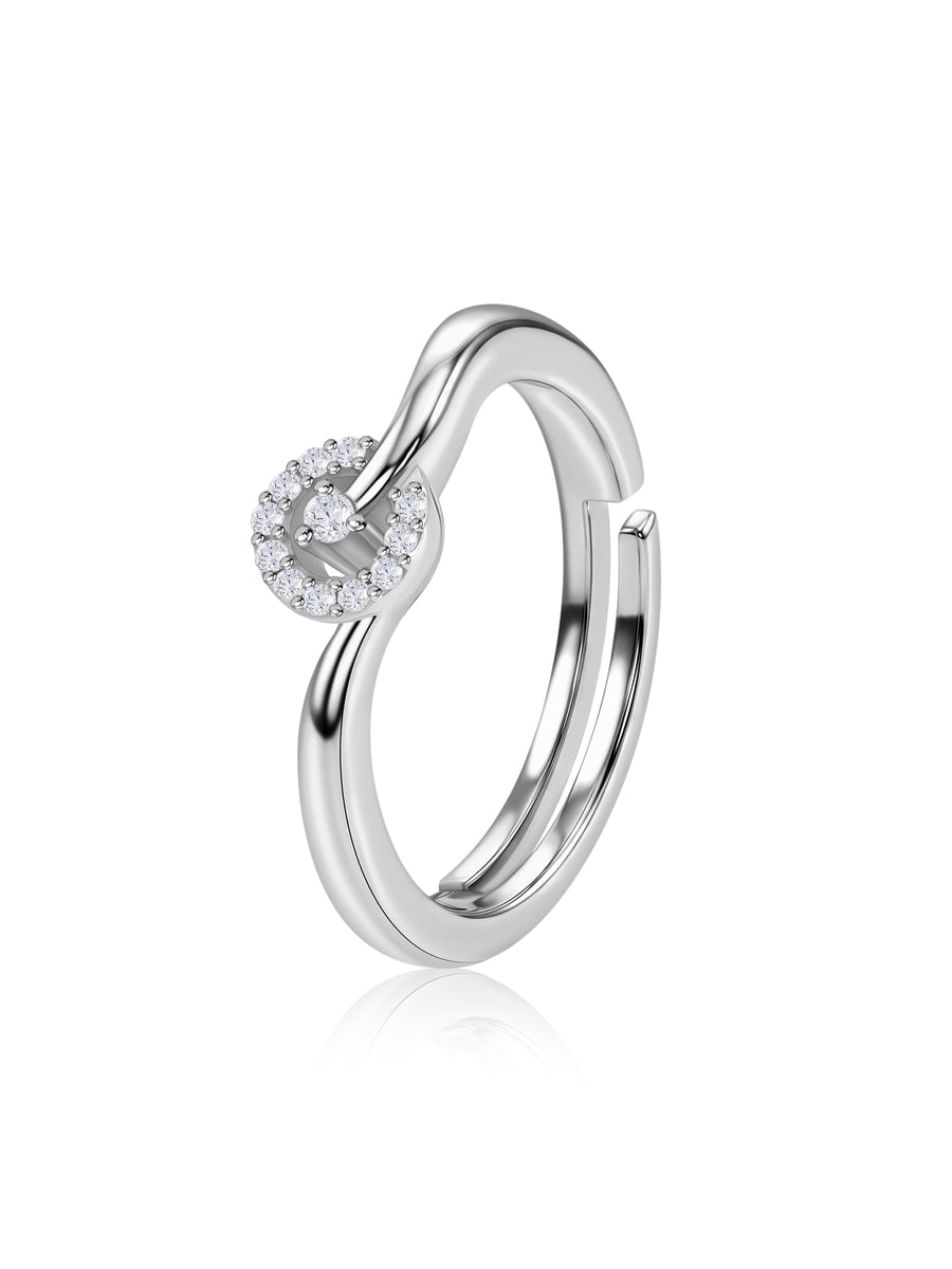 925 Silver American Diamond Swirl Adjustable Ring for Women