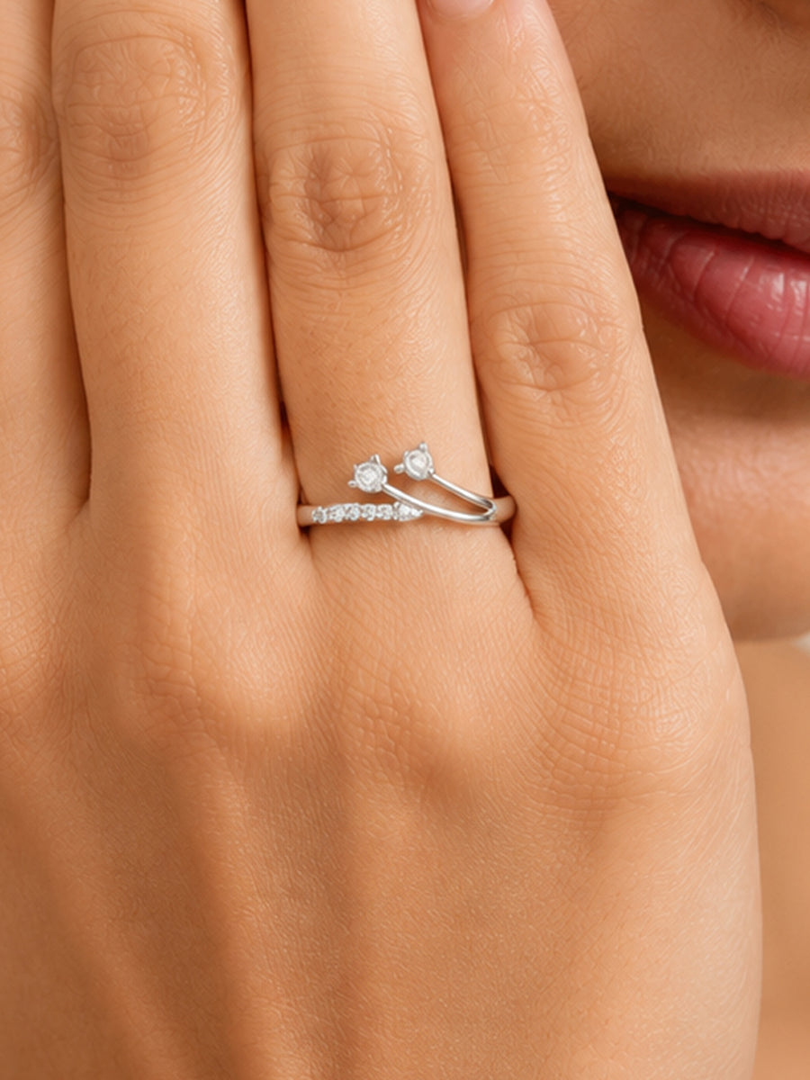 925 Silver American Diamond Tulip Adjustable Ring for Women