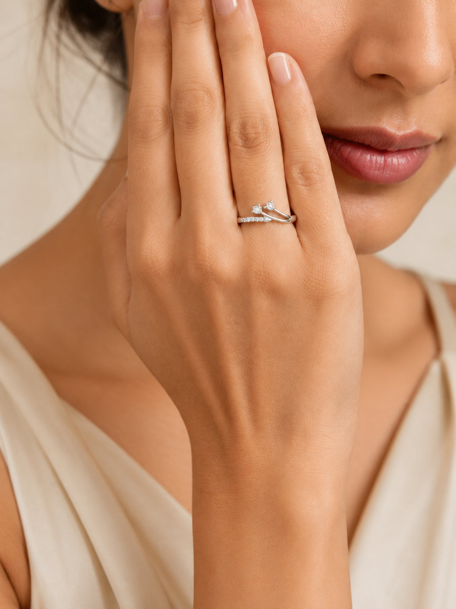 925 Silver American Diamond Tulip Adjustable Ring for Women