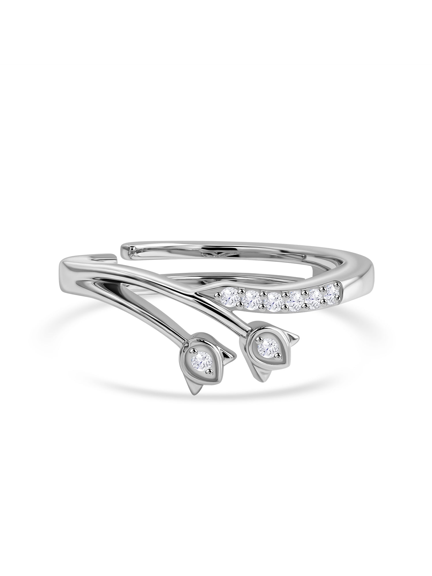 925 Silver American Diamond Tulip Adjustable Ring for Women