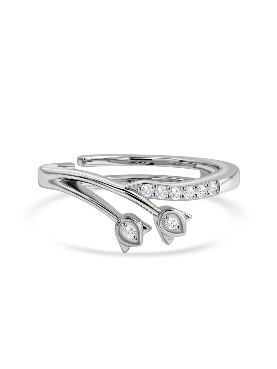 925 Silver American Diamond Tulip Adjustable Ring for Women