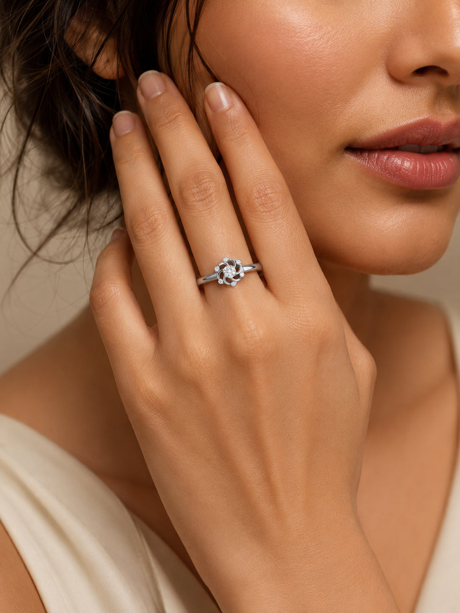 925 Silver American Diamond Pinwheel Adjustable Ring for Women