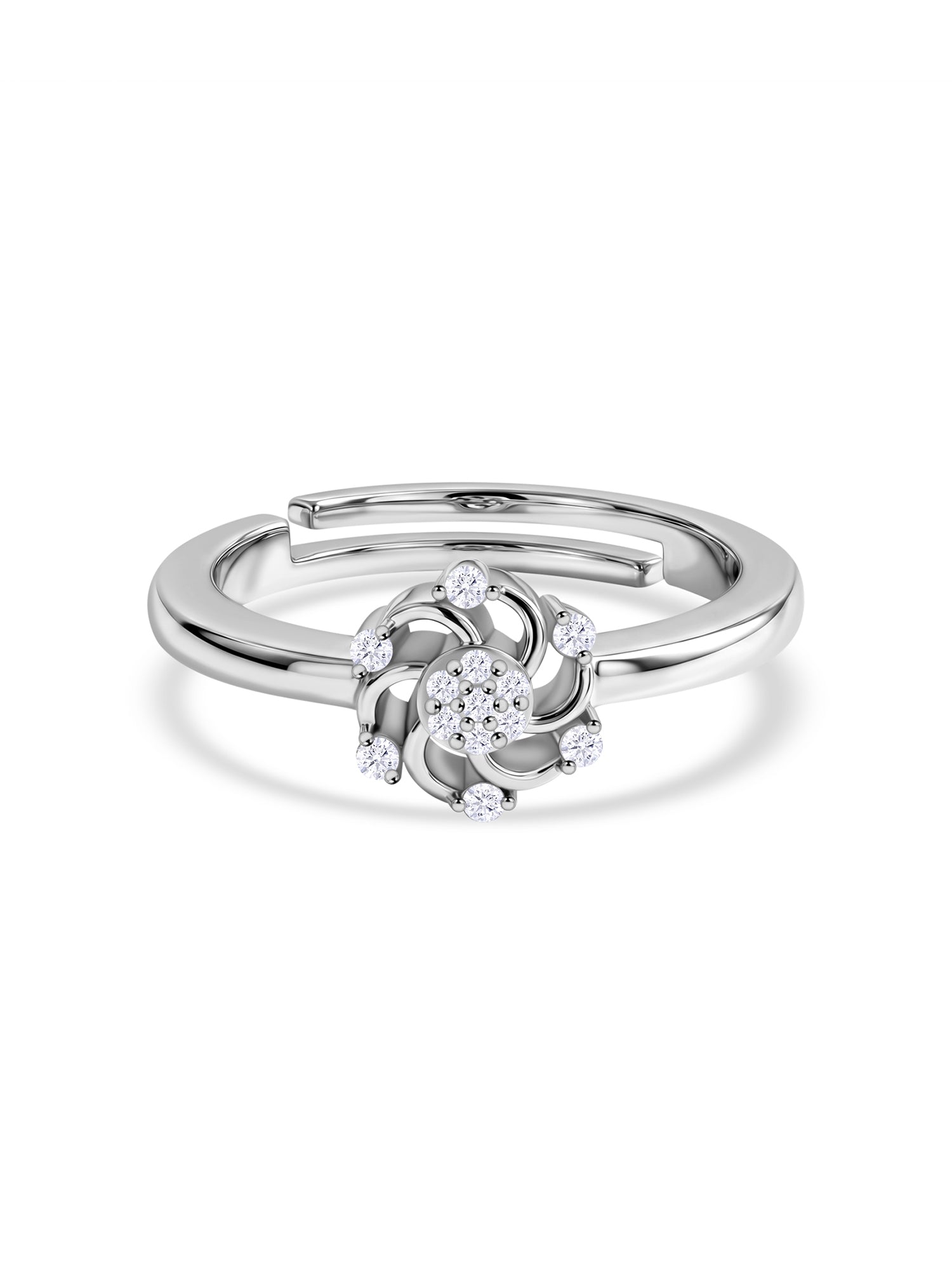 925 Silver American Diamond Pinwheel Adjustable Ring for Women