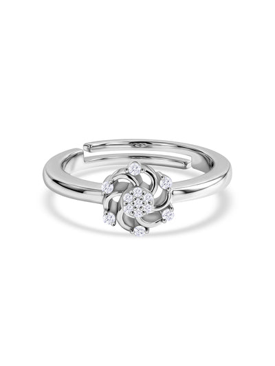 925 Silver American Diamond Pinwheel Adjustable Ring for Women