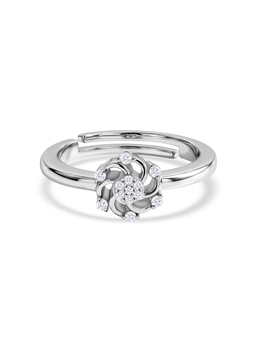 925 Silver American Diamond Pinwheel Adjustable Ring for Women