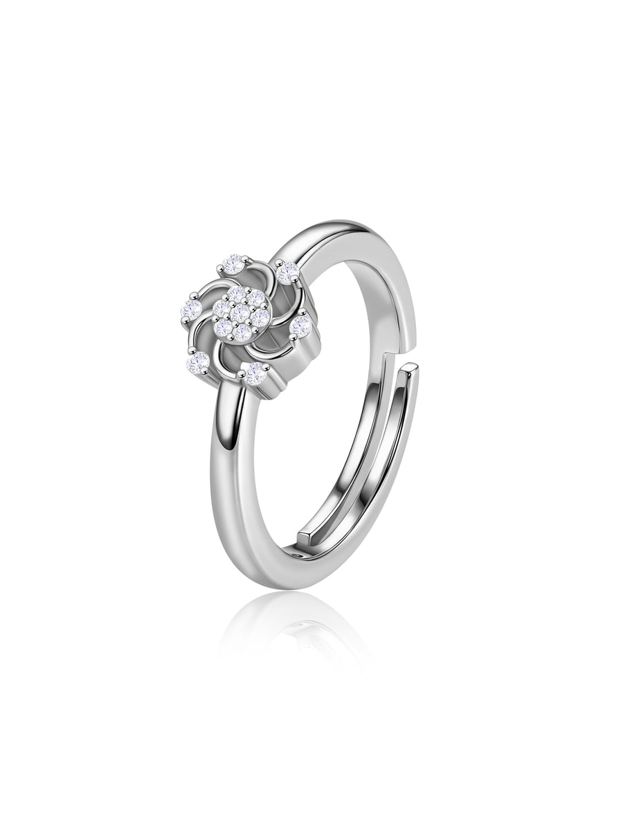 925 Silver American Diamond Pinwheel Adjustable Ring for Women