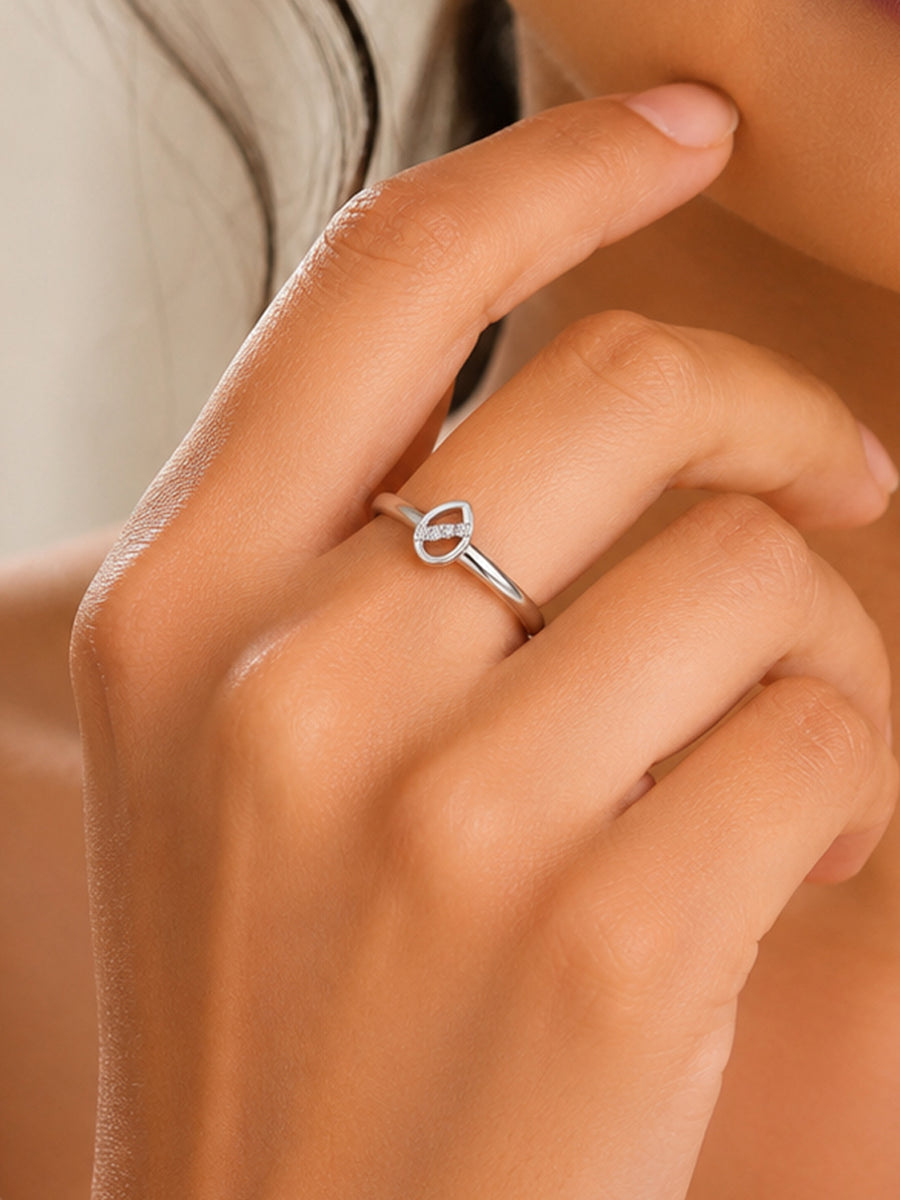 925 Silver American Diamond Teardrop Adjustable Ring for Women
