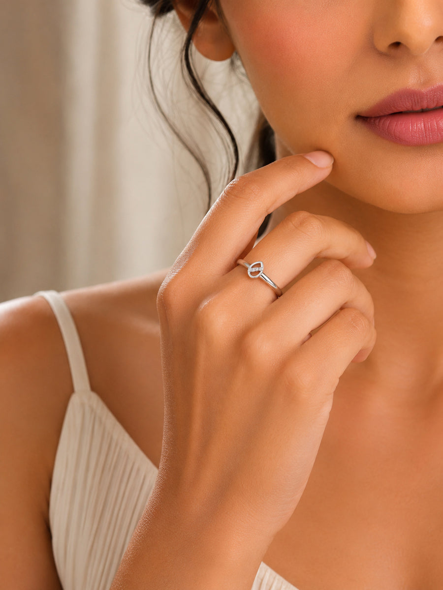 925 Silver American Diamond Teardrop Adjustable Ring for Women