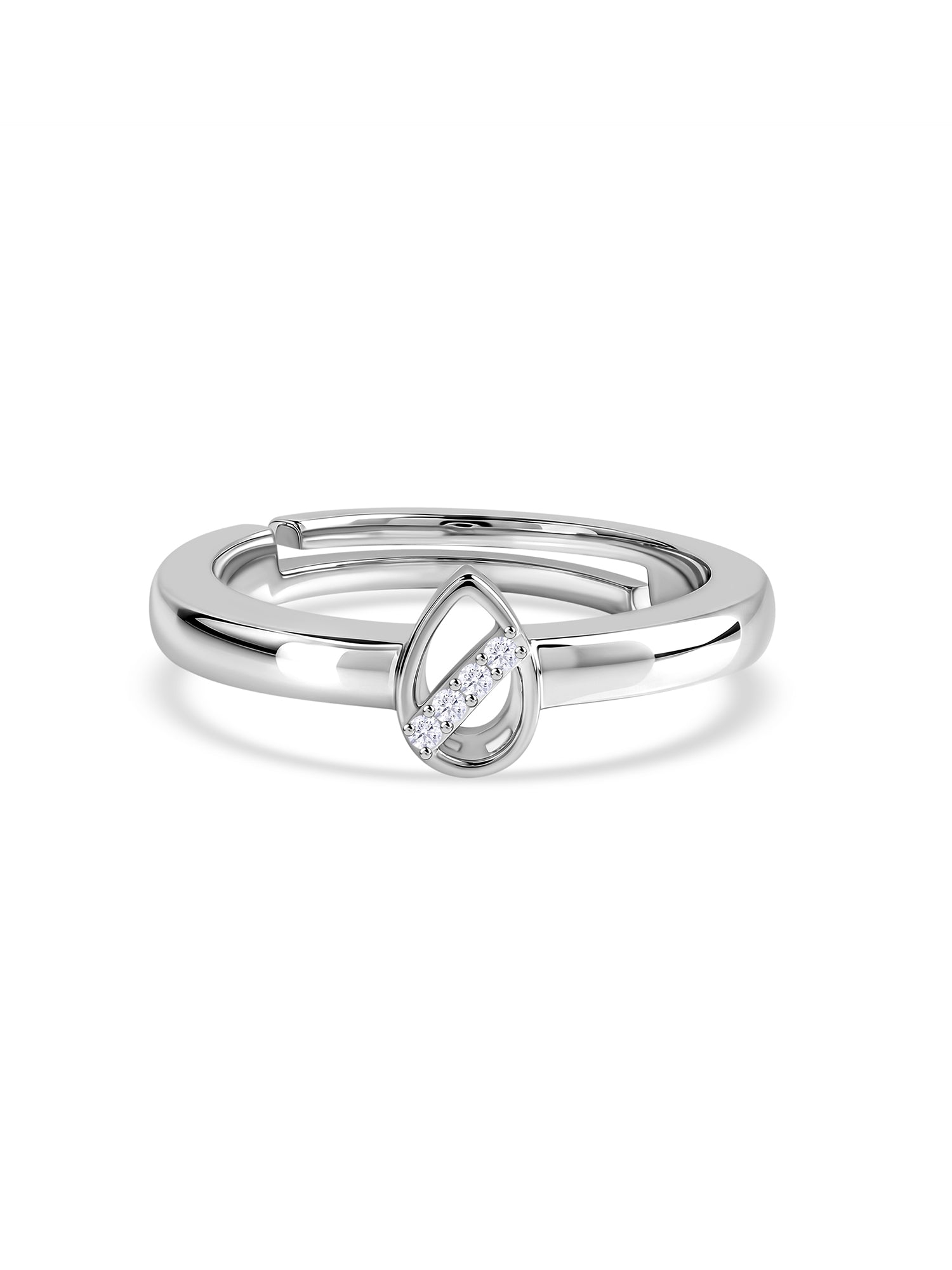 925 Silver American Diamond Teardrop Adjustable Ring for Women