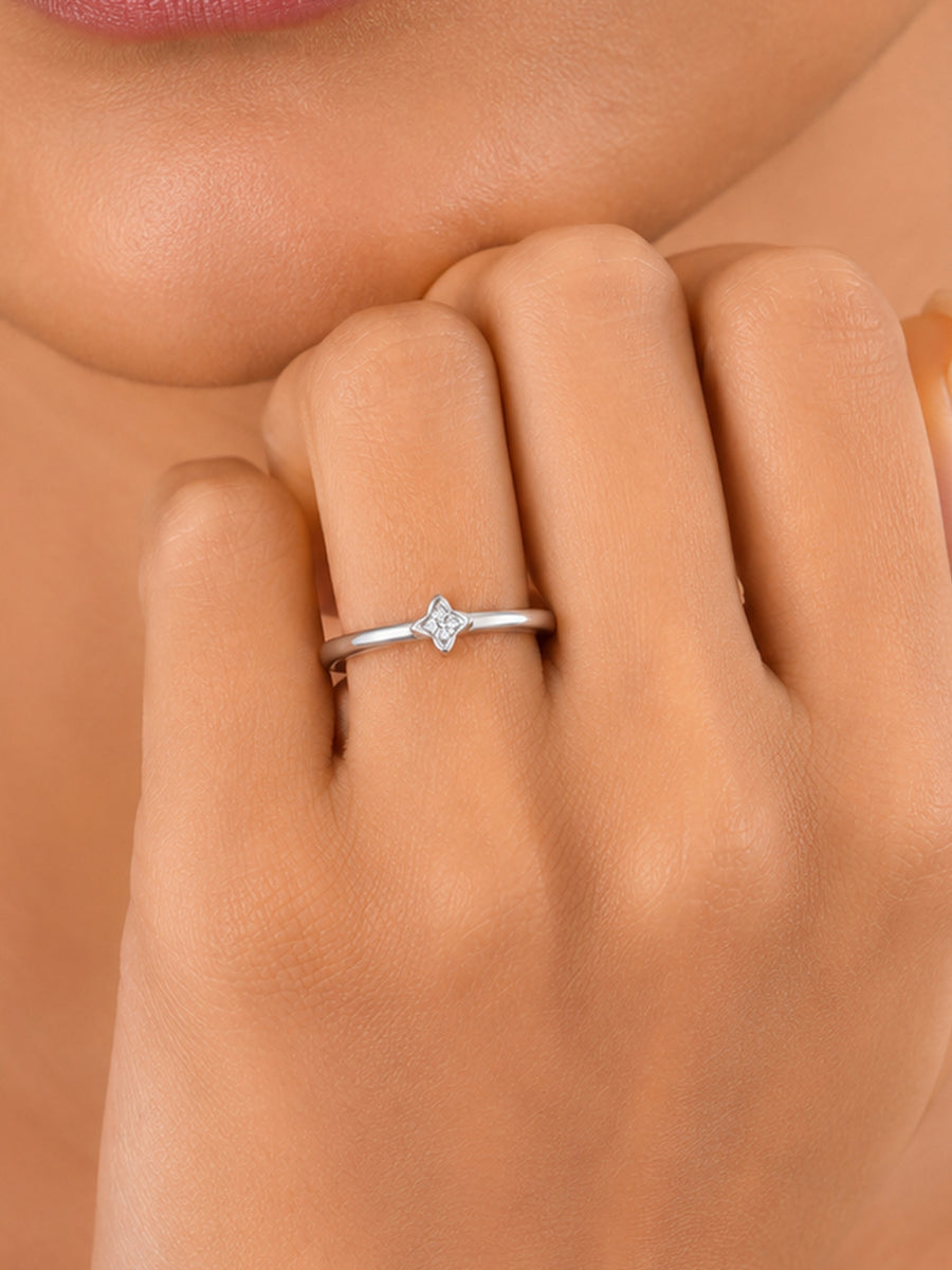 925 Silver American Diamond Petite Kite Adjustable Ring for Women