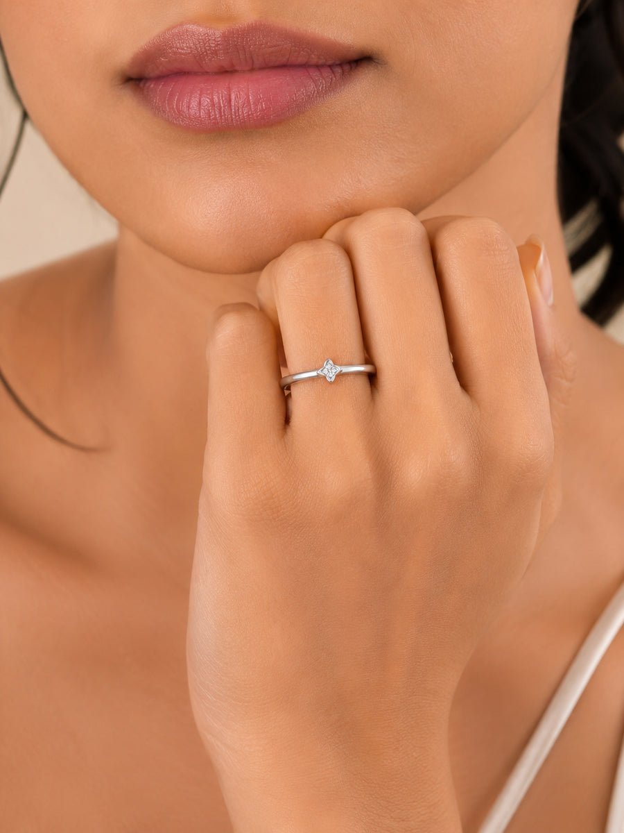 925 Silver American Diamond Petite Kite Adjustable Ring for Women