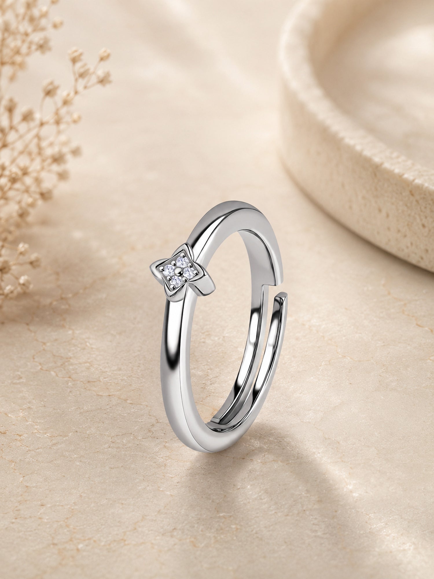 925 Silver American Diamond Petite Kite Adjustable Ring for Women