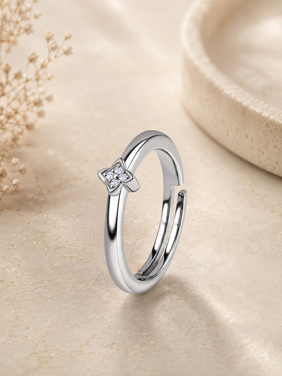 925 Silver American Diamond Petite Kite Adjustable Ring for Women