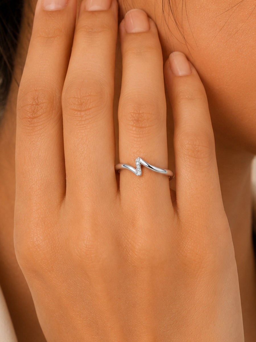 925 Silver American Diamond Wave Adjustable Ring for Women