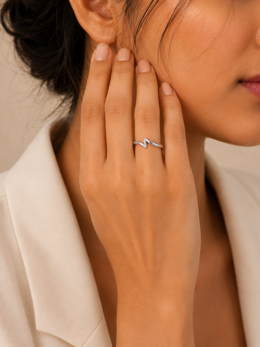 925 Silver American Diamond Wave Adjustable Ring for Women