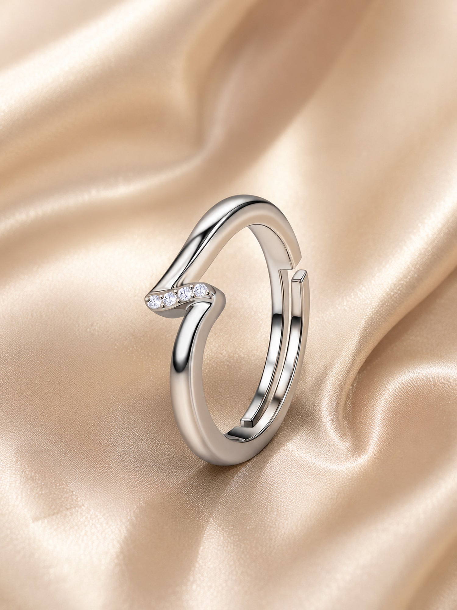 925 Silver American Diamond Wave Adjustable Ring for Women