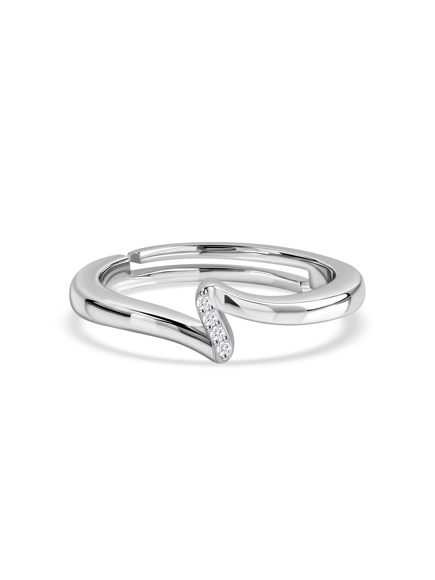925 Silver American Diamond Wave Adjustable Ring for Women