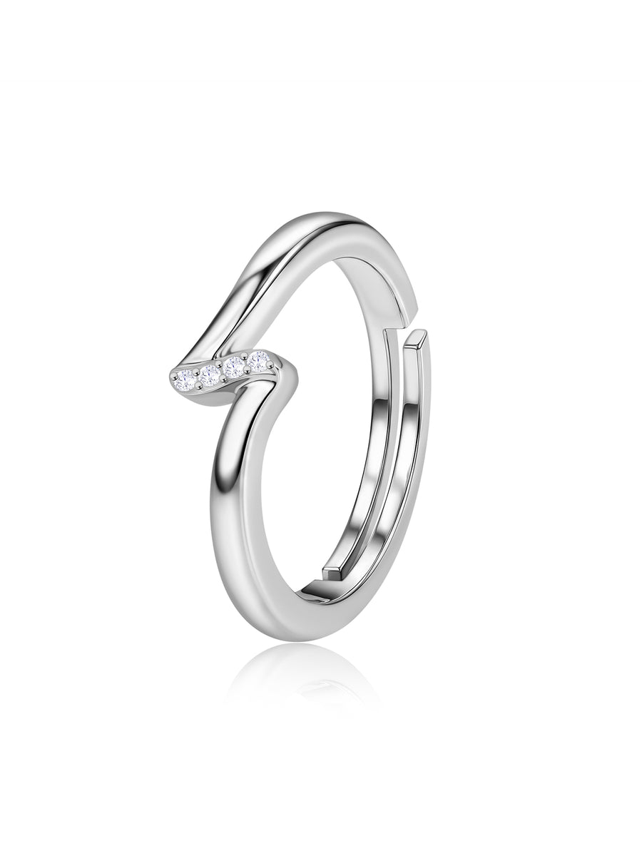 925 Silver American Diamond Wave Adjustable Ring for Women