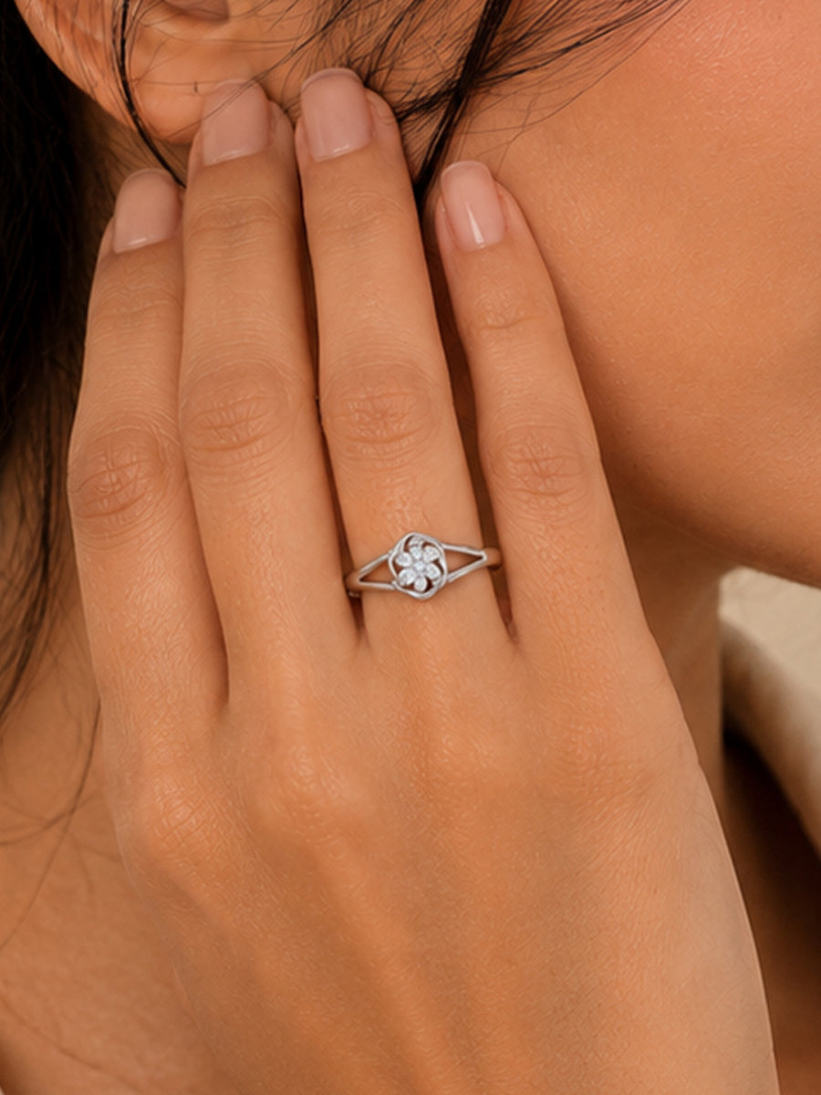 925 Silver American Diamond Rosette Adjustable Ring for Women