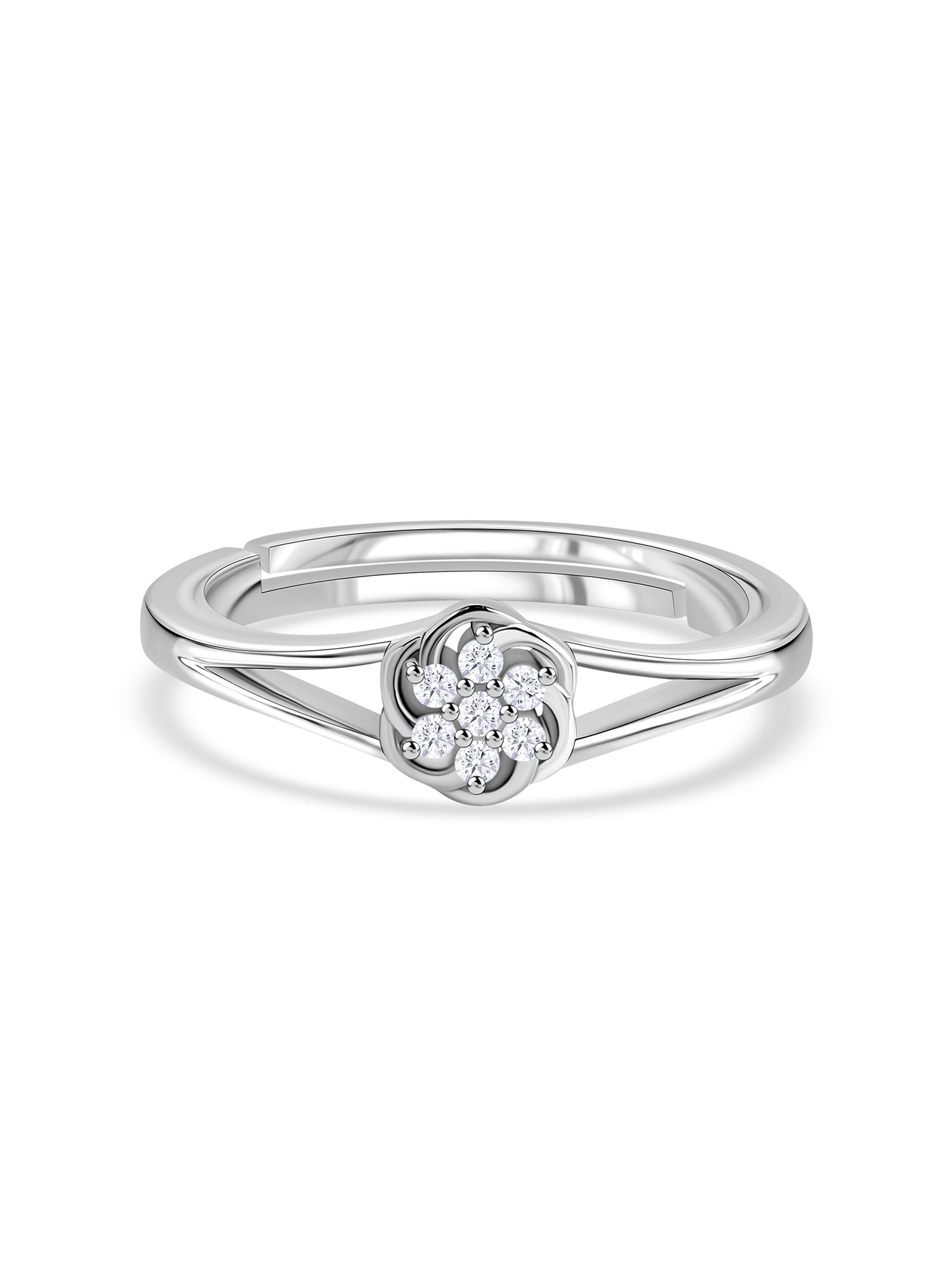 925 Silver American Diamond Rosette Adjustable Ring for Women