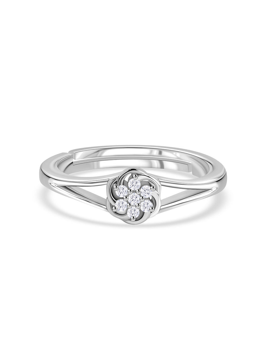 925 Silver American Diamond Rosette Adjustable Ring for Women