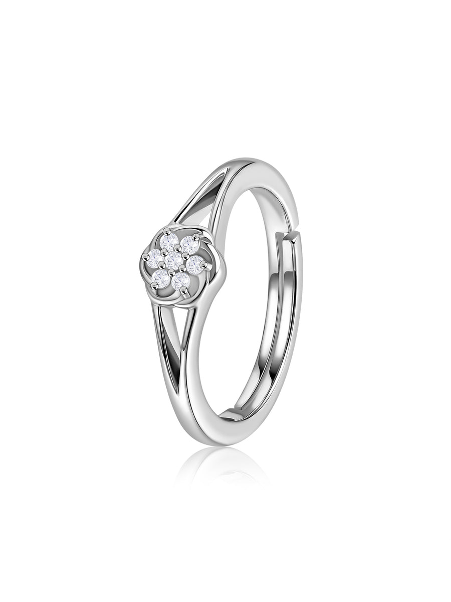 925 Silver American Diamond Rosette Adjustable Ring for Women