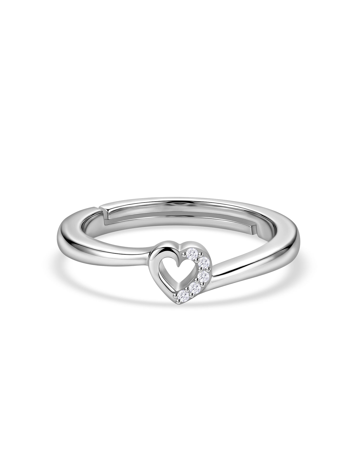925 Silver American Diamond Heart Adjustable Ring for Women