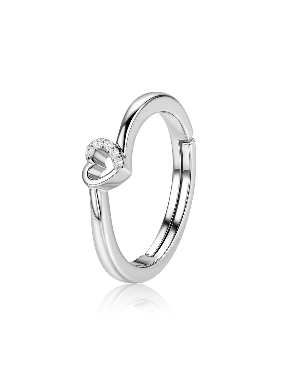 925 Silver American Diamond Heart Adjustable Ring for Women