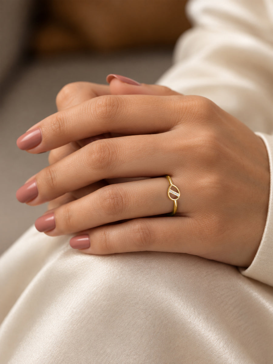 Diagonal Curve Lab Grown Diamond Vermeil Gold Ring
