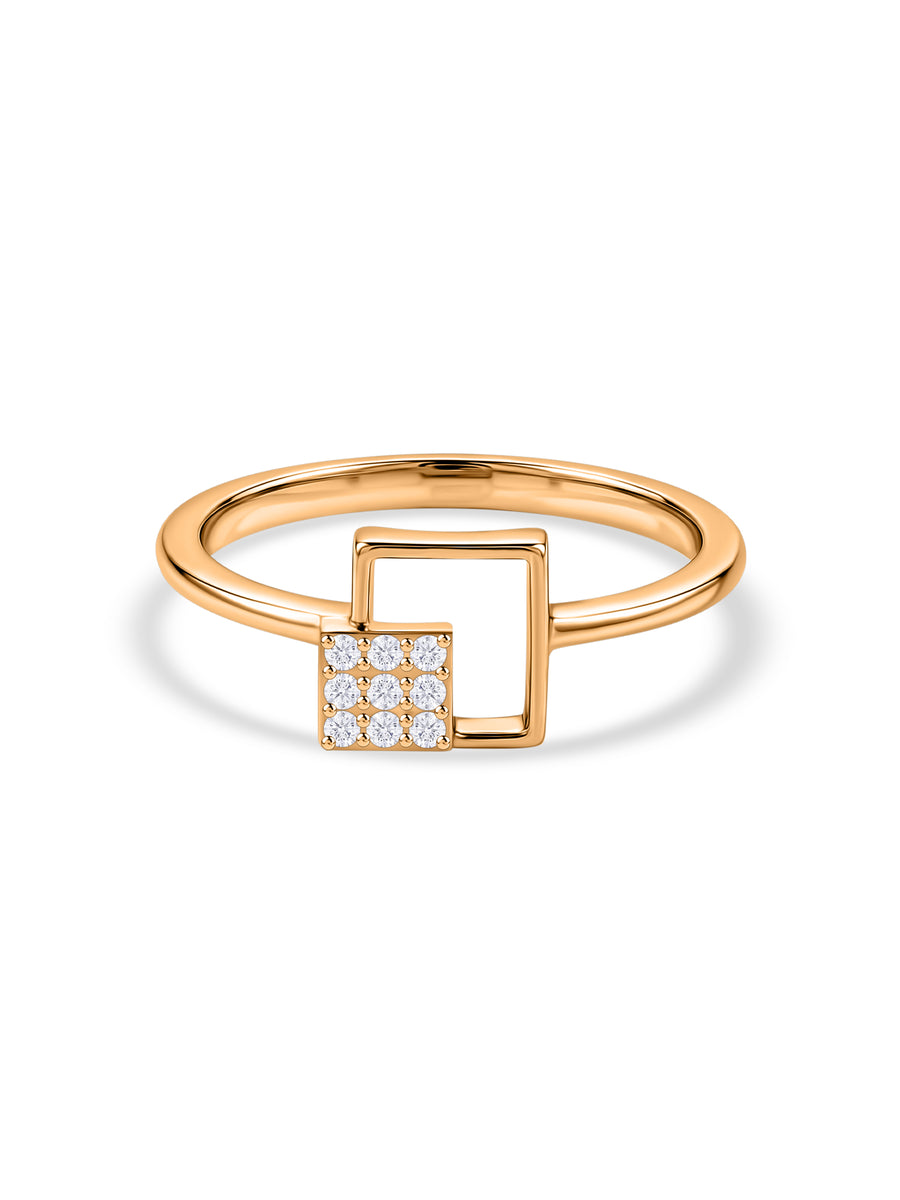 Offset Square Lab Grown Diamond Vermeil Gold Ring