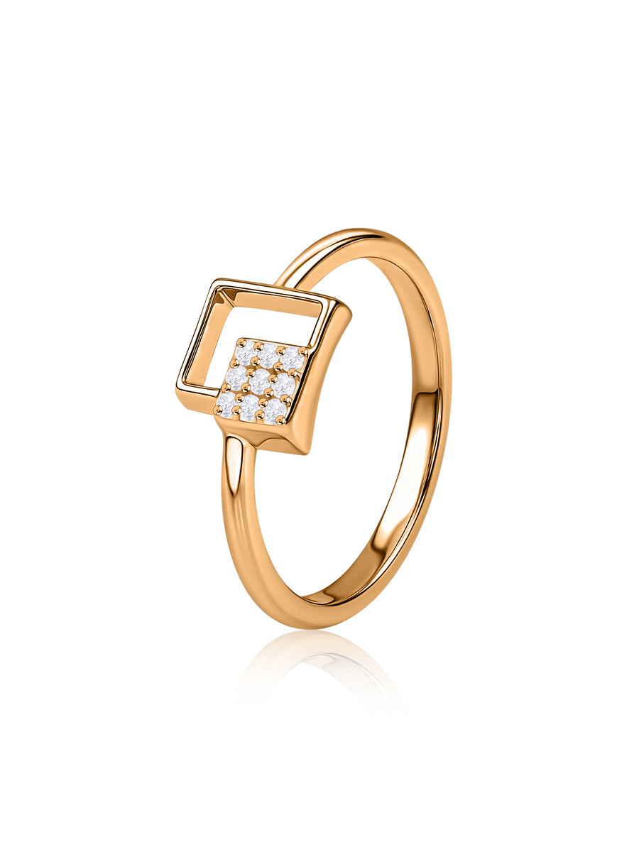 Offset Square Lab Grown Diamond Vermeil Gold Ring