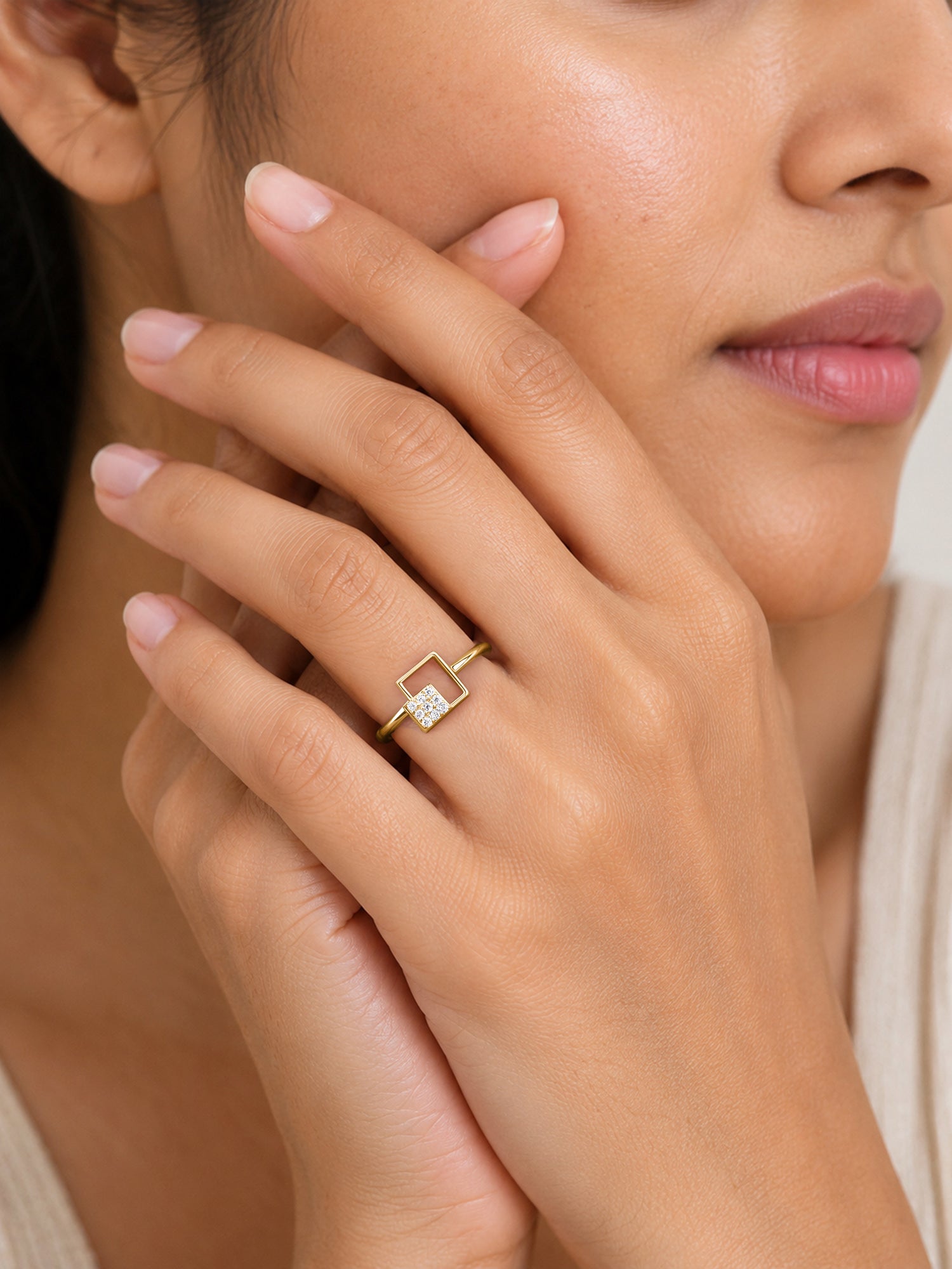 Offset Square Lab Grown Diamond Vermeil Gold Ring