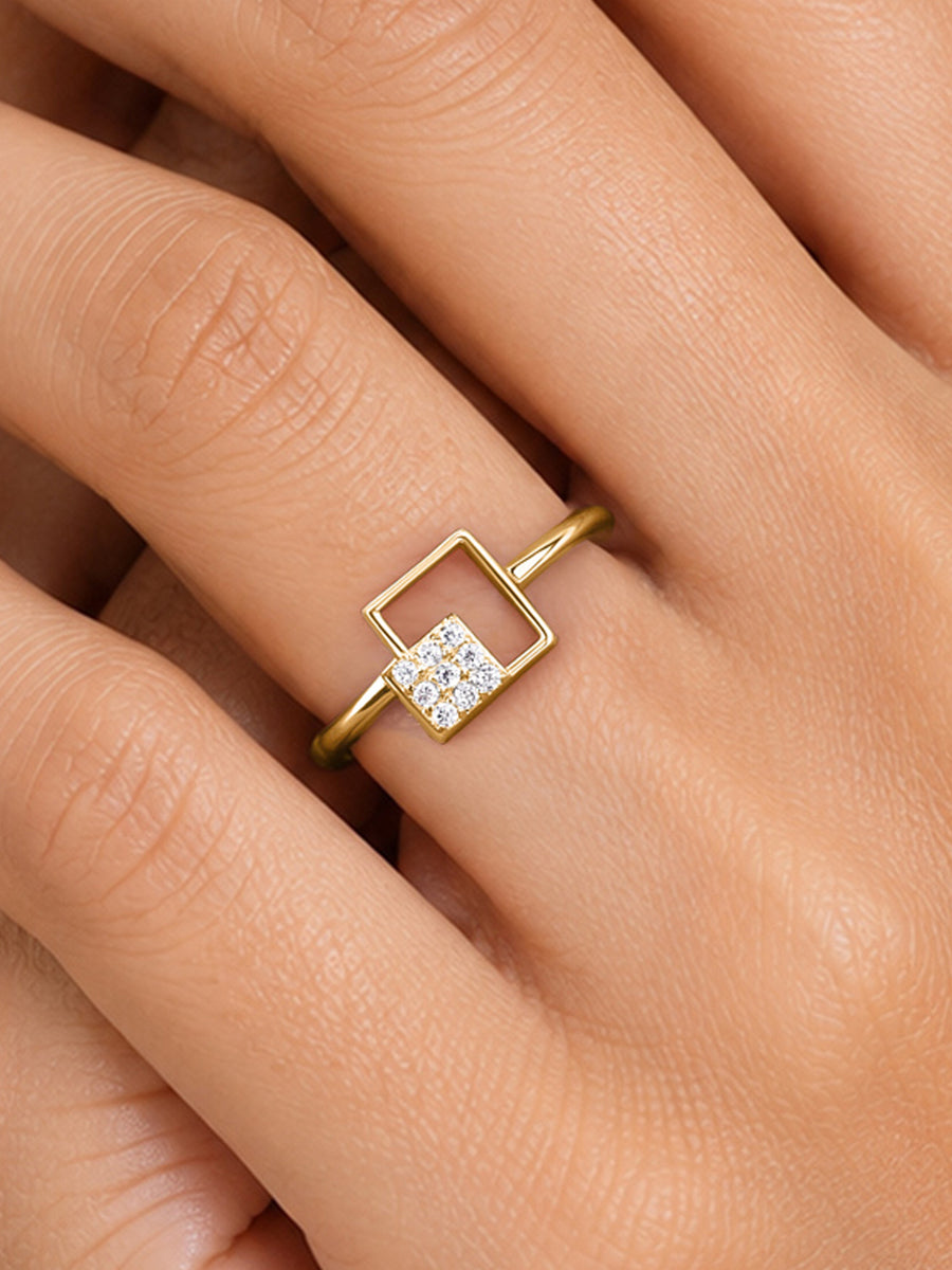Offset Square Lab Grown Diamond Vermeil Gold Ring