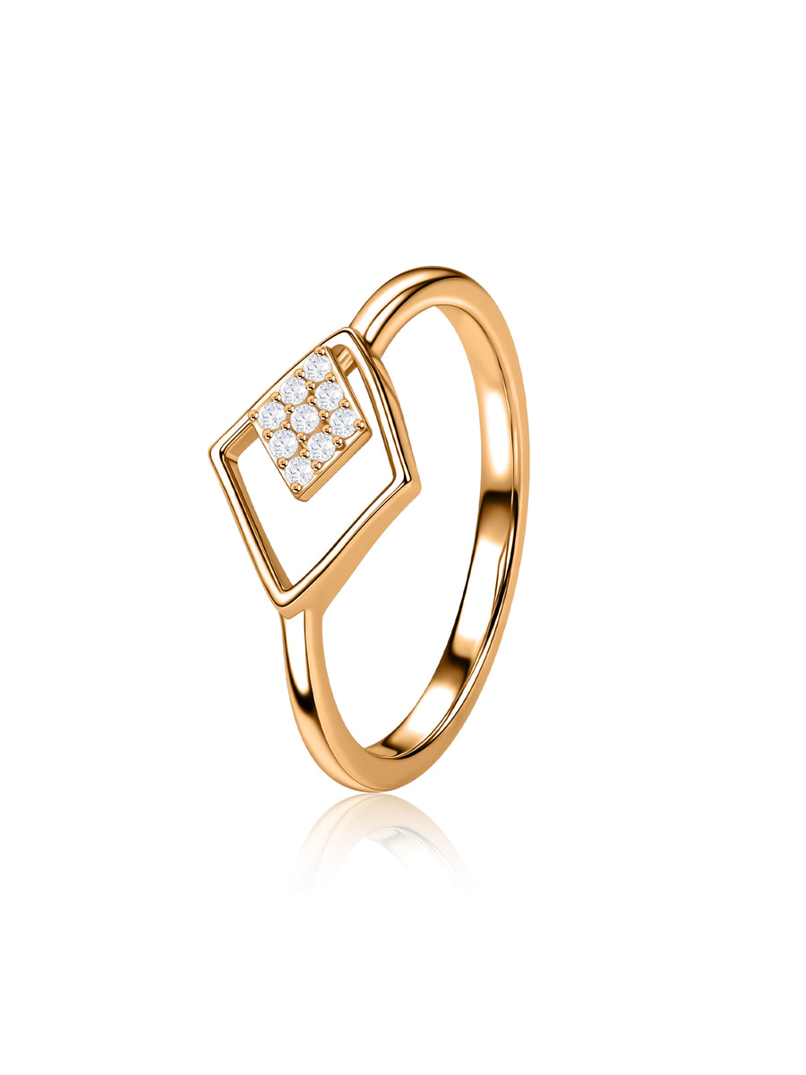 Lab Grown Diamond Square Frame Vermeil Gold Ring