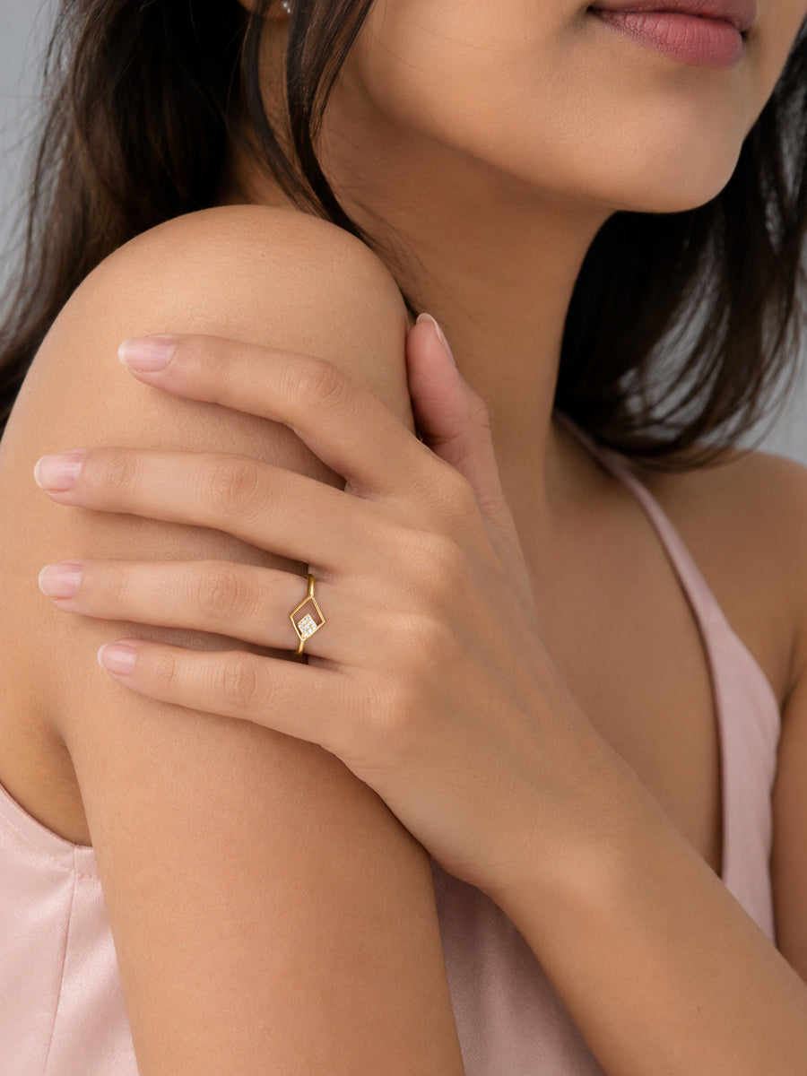Lab Grown Diamond Square Frame Vermeil Gold Ring