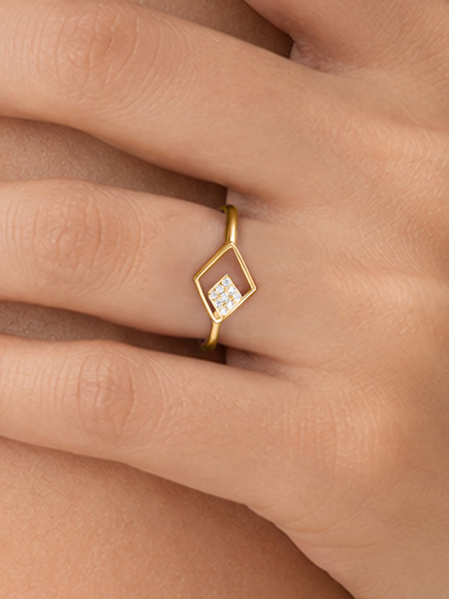 Lab Grown Diamond Square Frame Vermeil Gold Ring