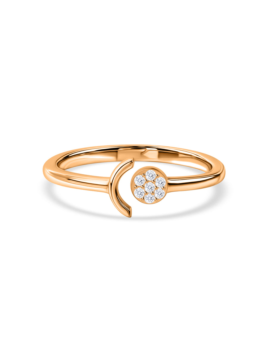 Crescent Accent Lab Grown Diamond Vermeil Gold Ring