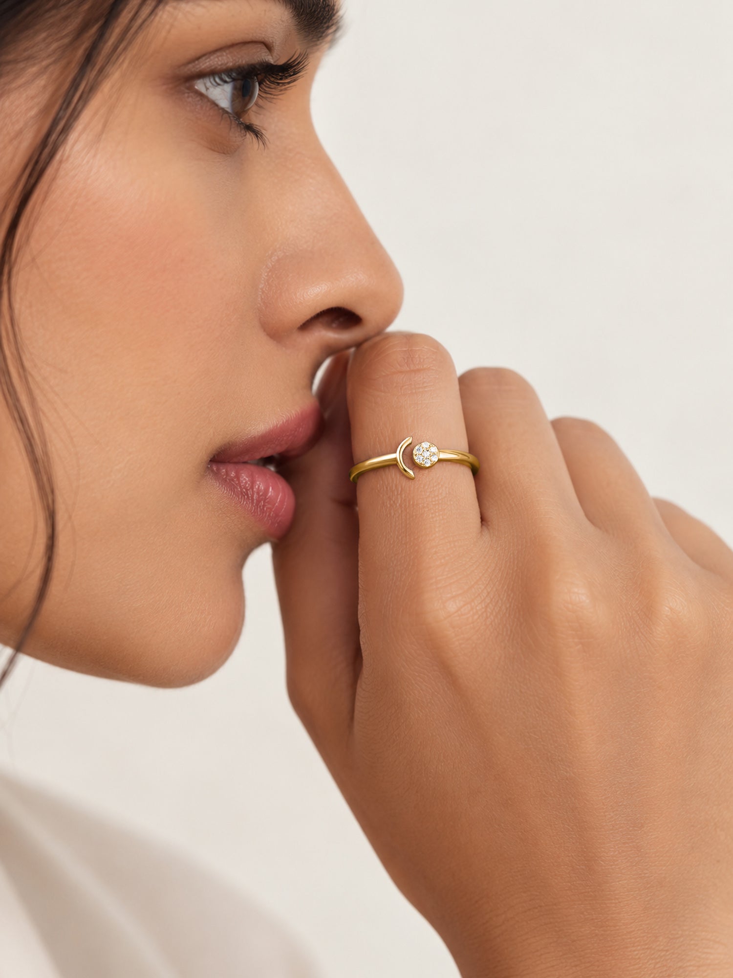 Crescent Accent Lab Grown Diamond Vermeil Gold Ring