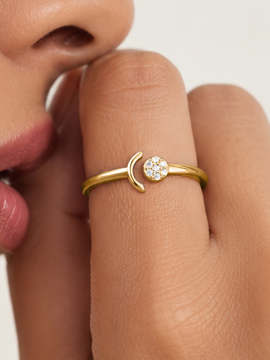 Crescent Accent Lab Grown Diamond Vermeil Gold Ring