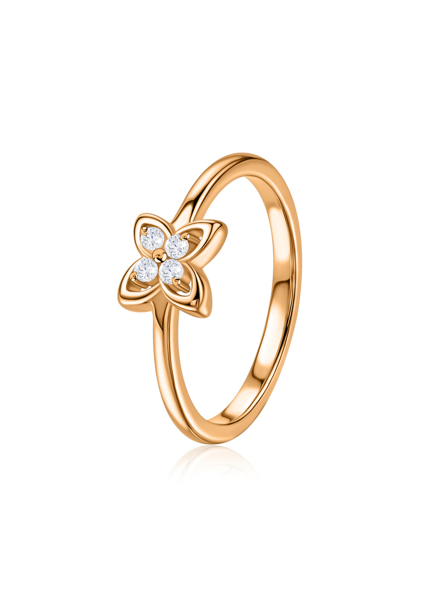 Four Petal Lab Grown Diamond Vermeil Gold Ring
