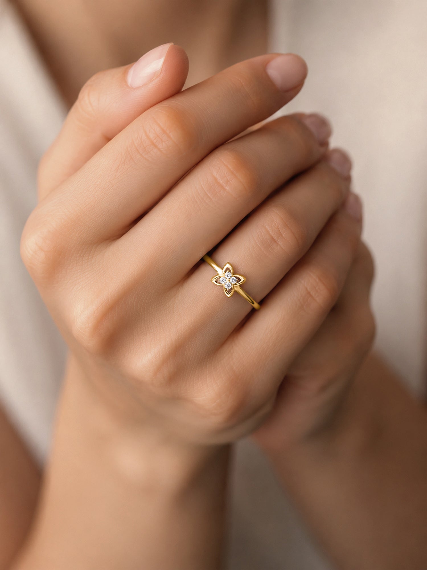 Four Petal Lab Grown Diamond Vermeil Gold Ring