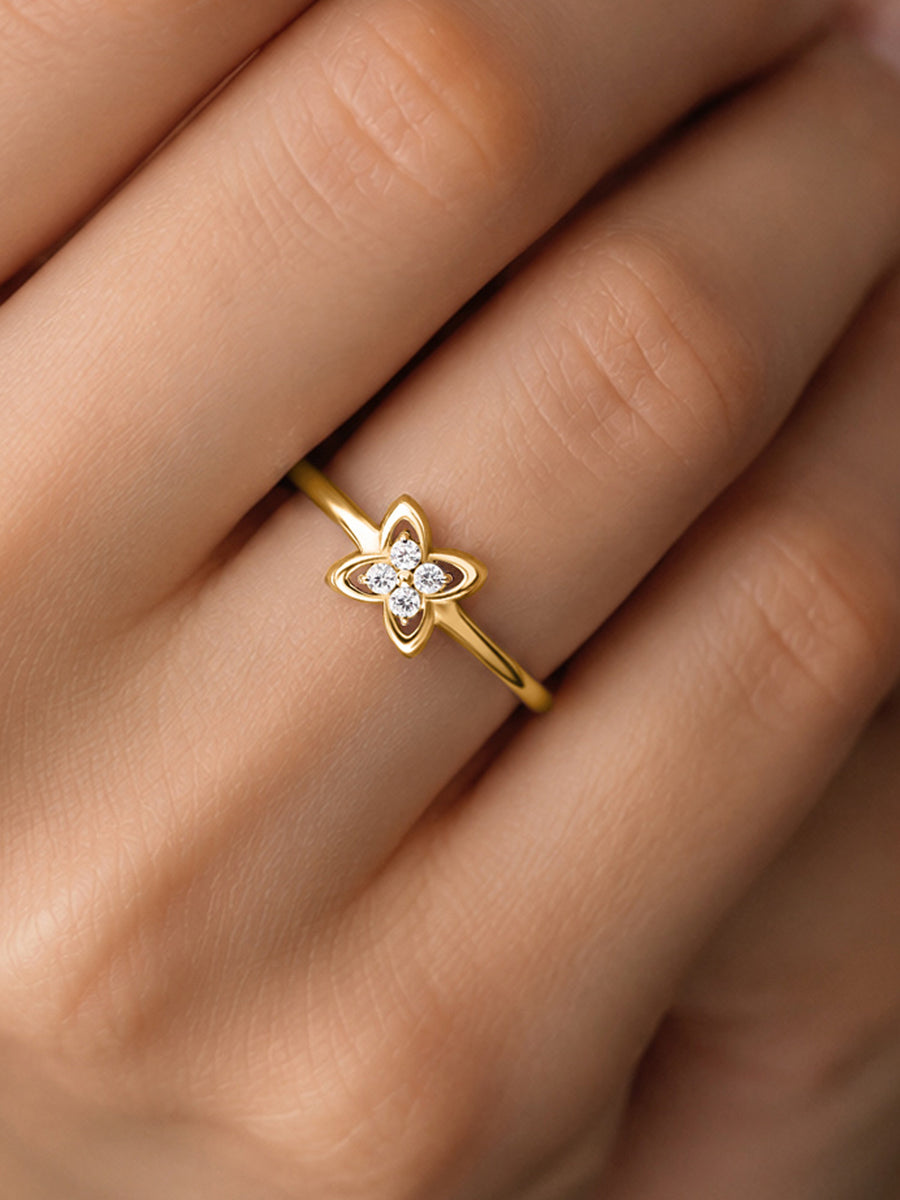 Four Petal Lab Grown Diamond Vermeil Gold Ring