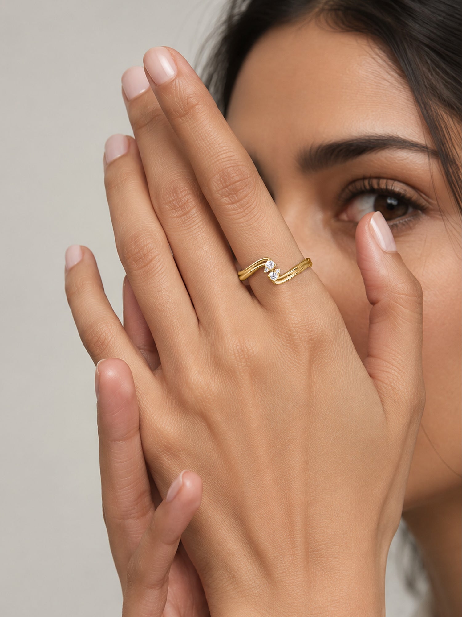 Flowing Wave Lab Grown Diamond Vermeil Gold Ring