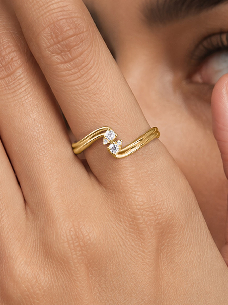 Flowing Wave Lab Grown Diamond Vermeil Gold Ring